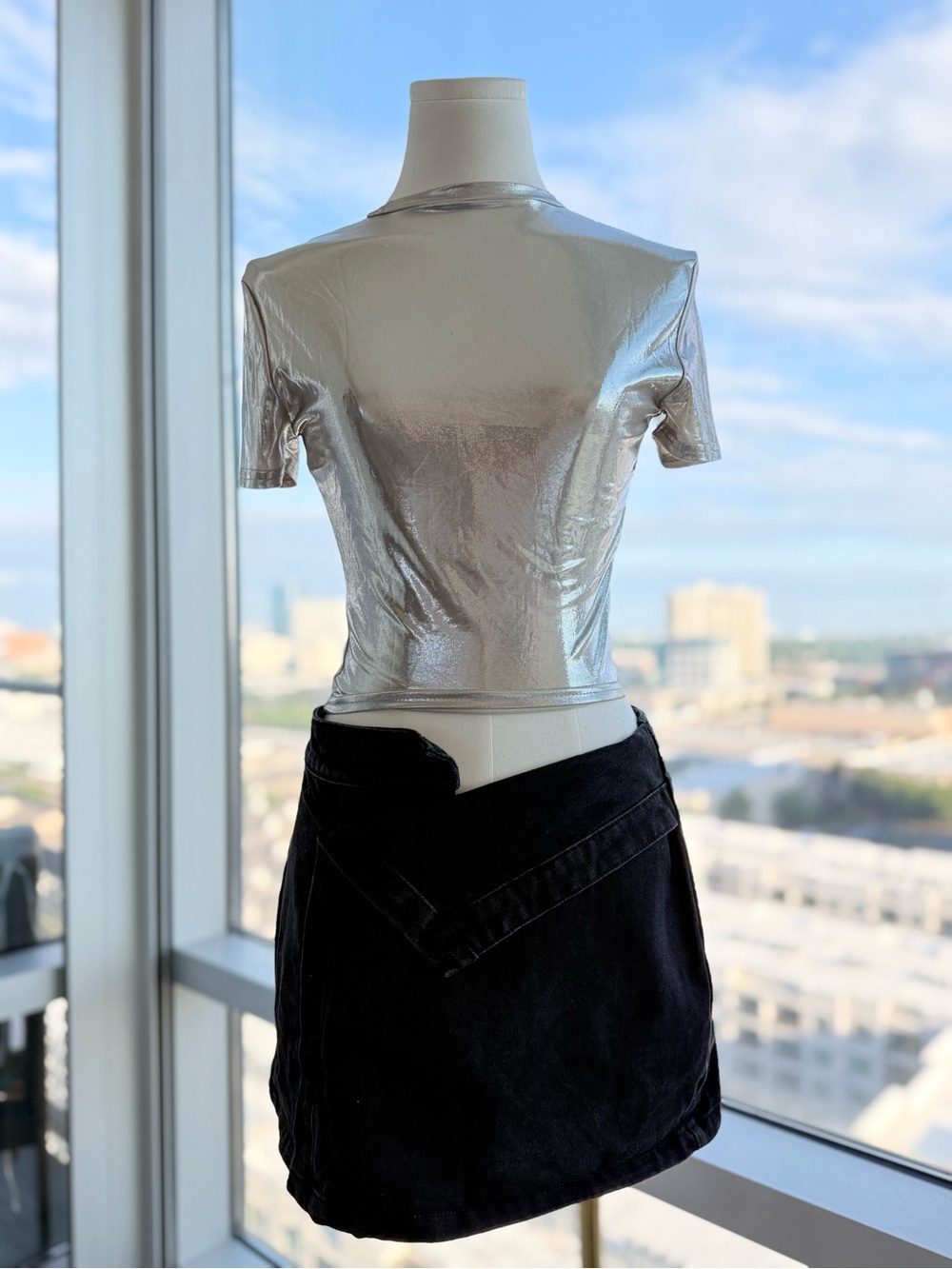 Micas Silver Metallic Silver Crop Top